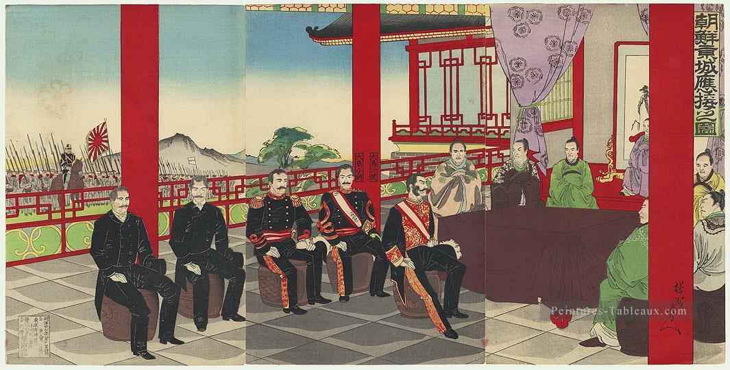 La mission japonaise aux Coréens Toyohara Chikanobu Peintures à l'huile